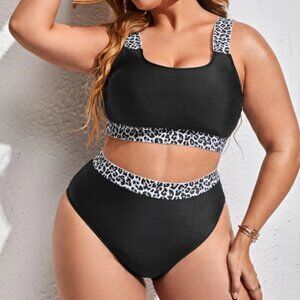 SHEIN Curve Plus Size Leopard High Waisted Bikini 2X